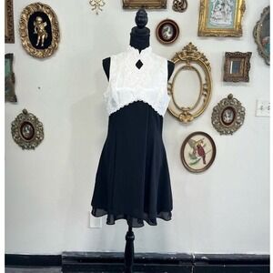 Vintage Jessica McClintock Gunne Sax Lace Dress Y2K Black White Size 13/14